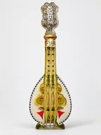 Decorative string-instrument bottle — maker and contents unresolved (B0097)